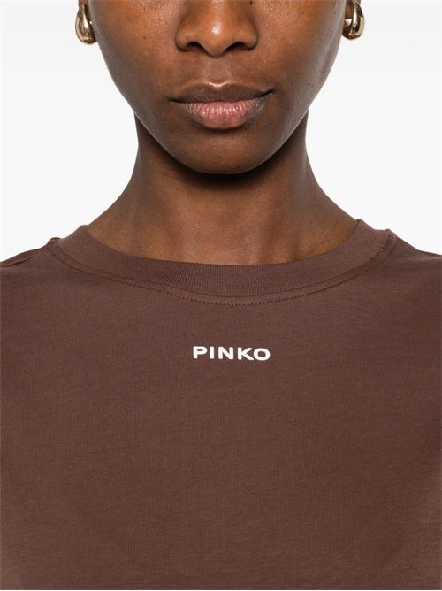 T-shirt donna Pinko marrone con logo frontale PINKO | 100373A34FL78