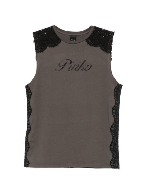 Canotta donna Pinko Dawn Vintage marrone in cotone con pizzo PINKO | 106562A383L64