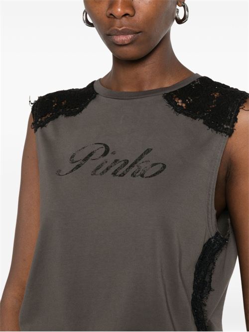 Canotta donna Pinko Dawn Vintage marrone in cotone con pizzo PINKO | 106562A383L64