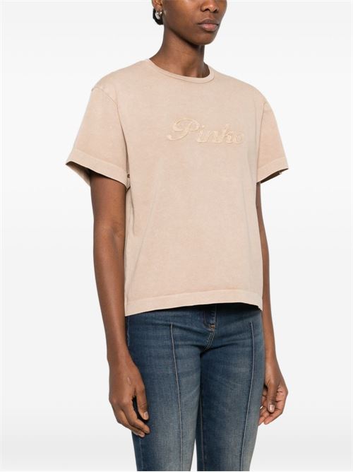 T-shirt donna Pinko beige con scritta PINKO | 106575A36TC36