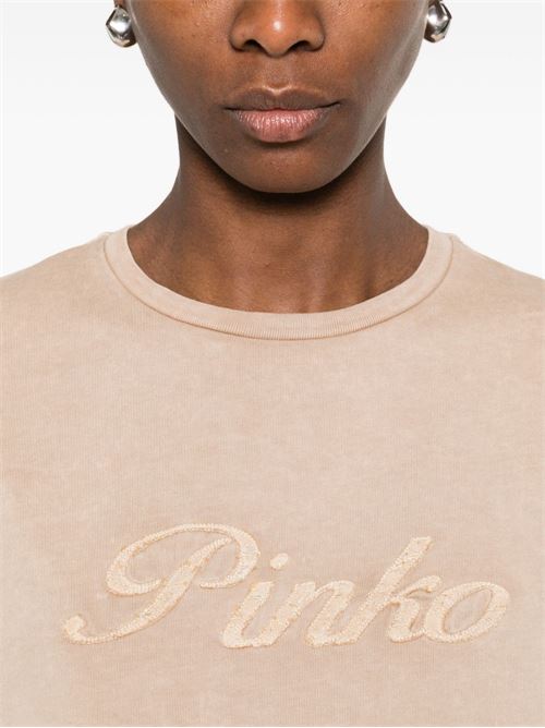 T-shirt donna Pinko beige con scritta PINKO | 106575A36TC36