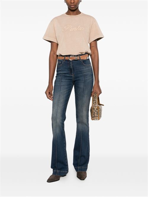 T-shirt donna Pinko beige con scritta PINKO | 106575A36TC36