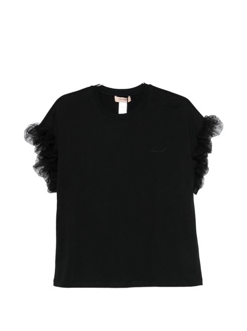 T-shirt donna nera con ruches TWINSET | 261TP204A00006