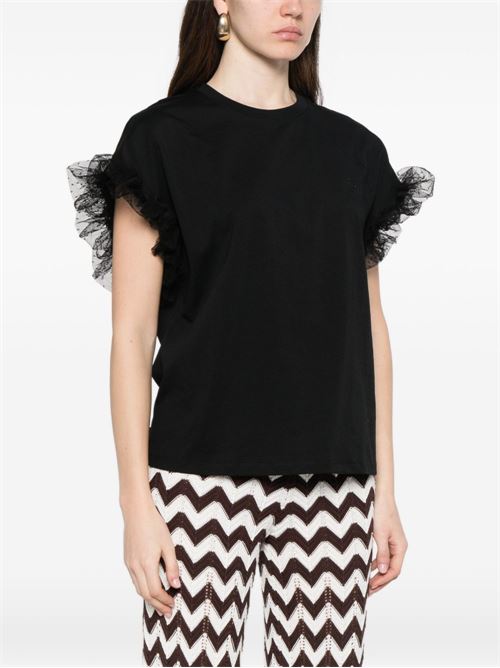 T-shirt donna nera con ruches TWINSET | 261TP204A00006