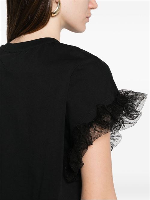 T-shirt donna nera con ruches TWINSET | 261TP204A00006