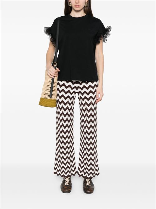 T-shirt donna nera con ruches TWINSET | 261TP204A00006