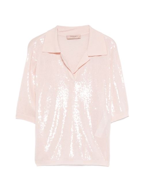 Polo donna rosa mezza manica con paillettes TWINSET | 261TP330000570
