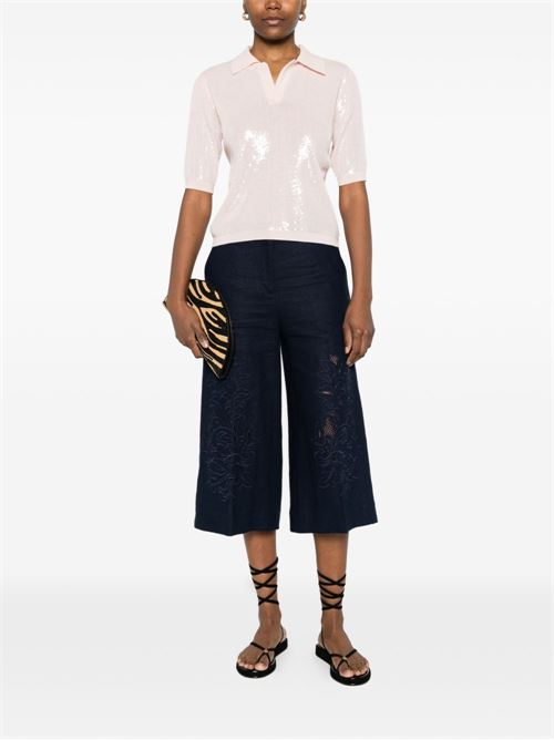 Polo donna rosa mezza manica con paillettes TWINSET | 261TP330000570