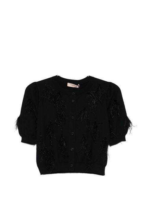 Maglia donna nera con piume TWINSET | 261TP342100006