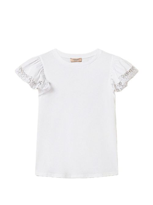 T-shirt donna bianca con pizzo TWINSET | 261TT206400001