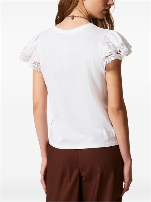 T-shirt donna bianca con pizzo TWINSET | 261TT206400001