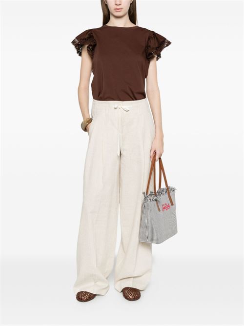 T-shirt donna marrone con dettagli in pizzo TWINSET | 261TT206412110