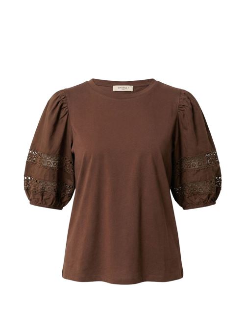 T-shirt donna marrone con dettagli in pizzo TWINSET | 261TT226012110