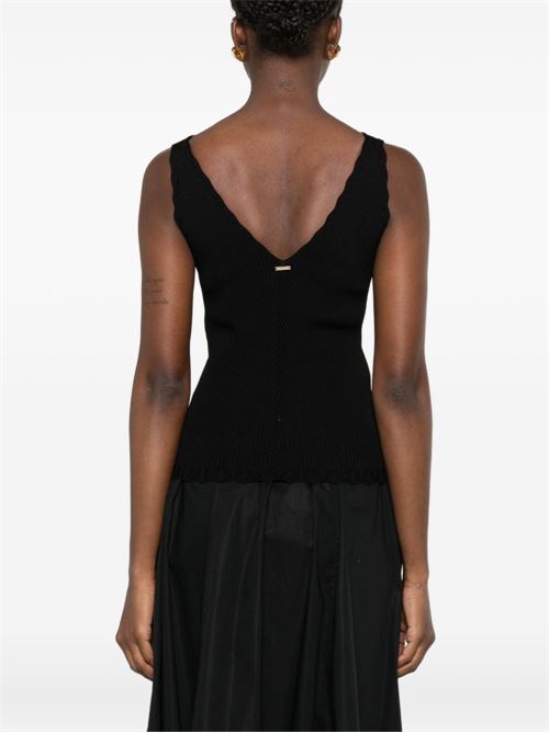 Canotta donna Twinset nera a costine con scollo a V TWINSET | 261TT312200006