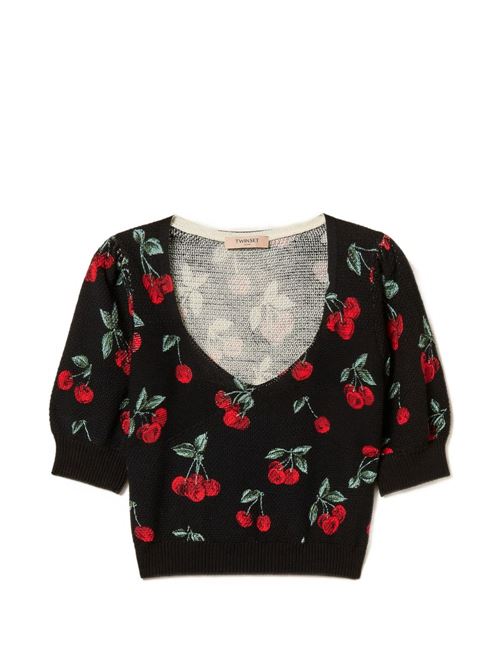 Maglia donna nera con stampa Cherry TWINSET | 261TT324313500