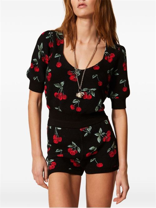 Maglia donna nera con stampa Cherry TWINSET | 261TT324313500