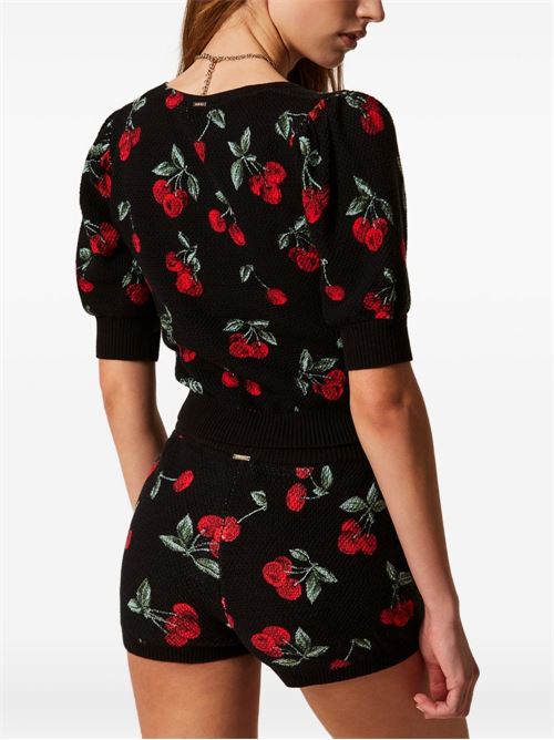 Maglia donna nera con stampa Cherry TWINSET | 261TT324313500