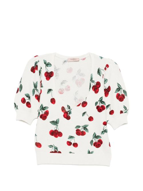Maglia donna bianca con stampa Cherry TWINSET | 261TT324313501