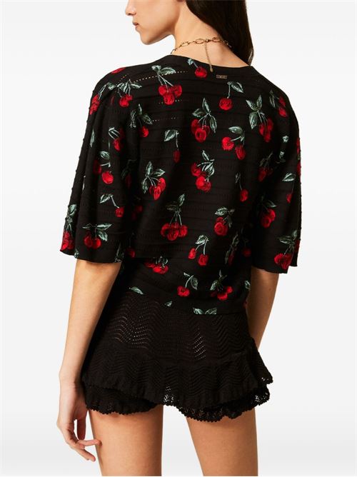 Maglia donna con scollo a V e stampa Cherry TWINSET | 261TT327013500