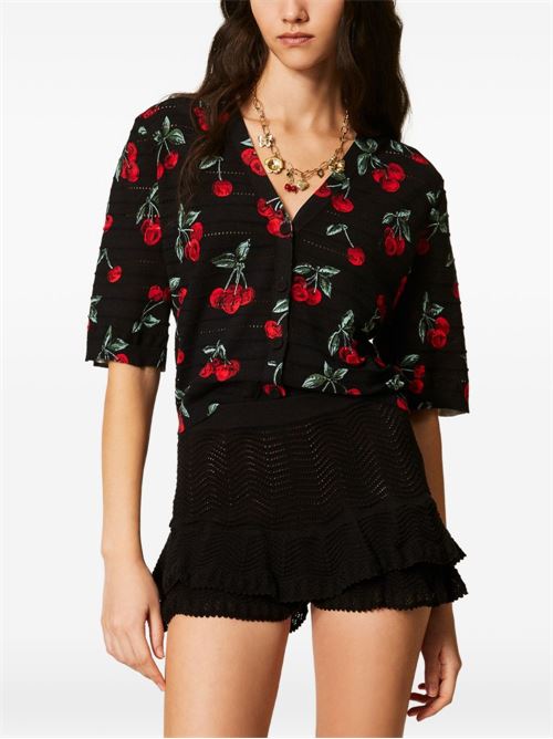 Maglia donna con scollo a V e stampa Cherry TWINSET | 261TT327013500