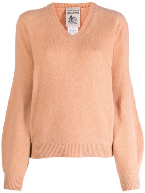 Maglia donna scollo a V color albicocca SEMICOUTURE | Y2WD03F39
