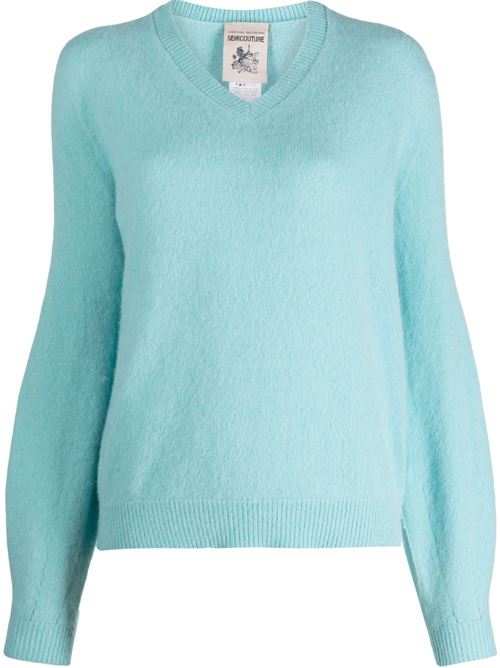 Maglia donna scollo a V color celeste SEMICOUTURE | Y2WD03O08