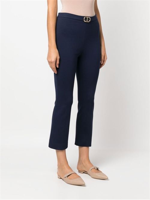 Pantaloni donna modello flare con logo blu scuro TWINSET | 222TP241400305