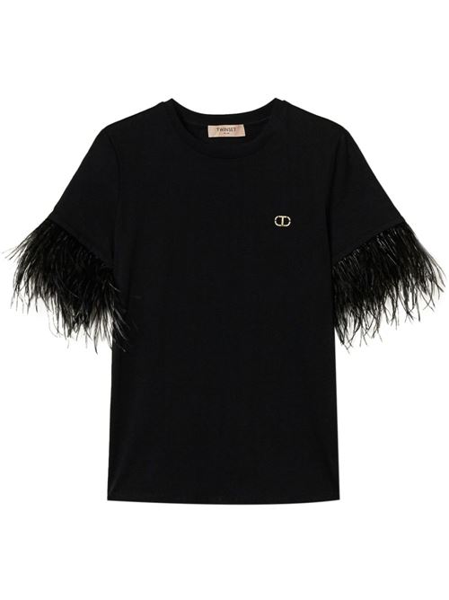 T-shirt donna maniche corte con piume TWINSET | 242TT208000006