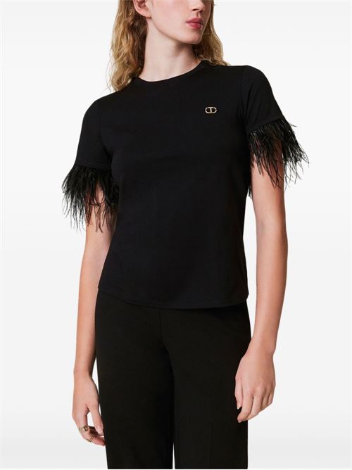 T-shirt donna maniche corte con piume TWINSET | 242TT208000006