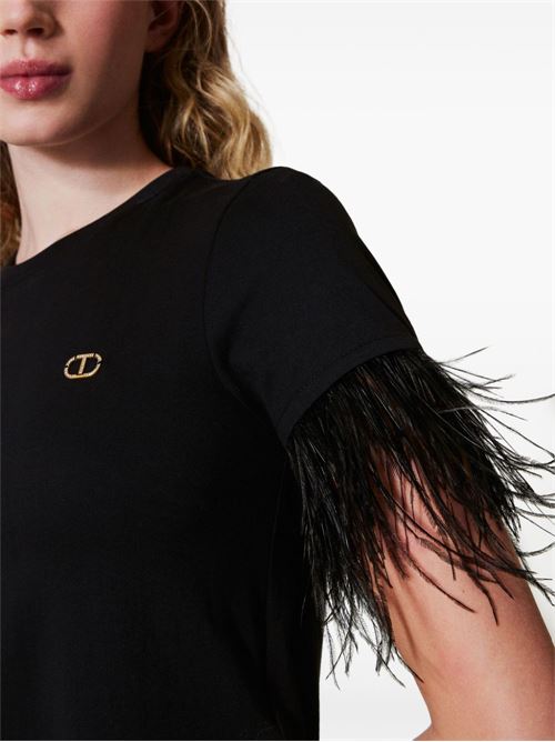 T-shirt donna maniche corte con piume TWINSET | 242TT208000006