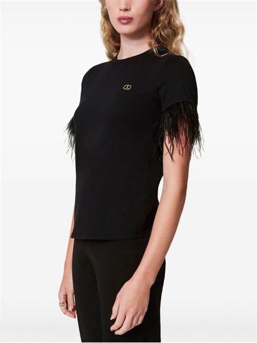 T-shirt donna maniche corte con piume TWINSET | 242TT208000006