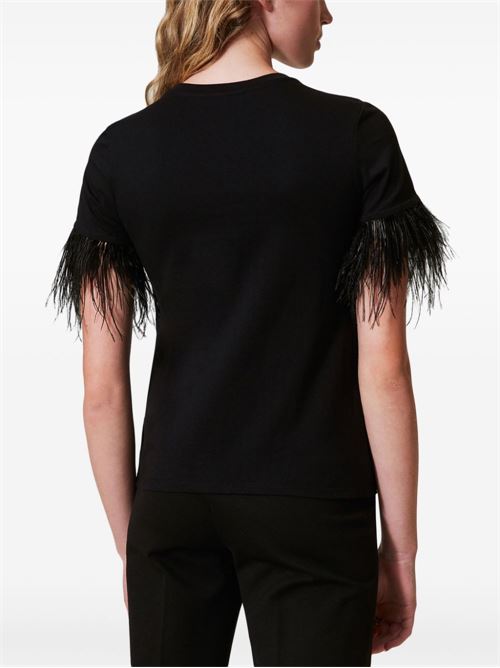 T-shirt donna maniche corte con piume TWINSET | 242TT208000006