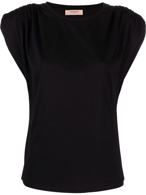 T-shirt donna nera con arricciature TWINSET | 221TT228100006