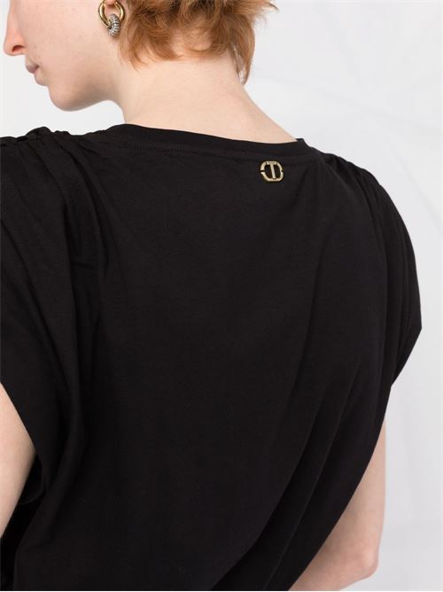 T-shirt donna nera con arricciature TWINSET | 221TT228100006