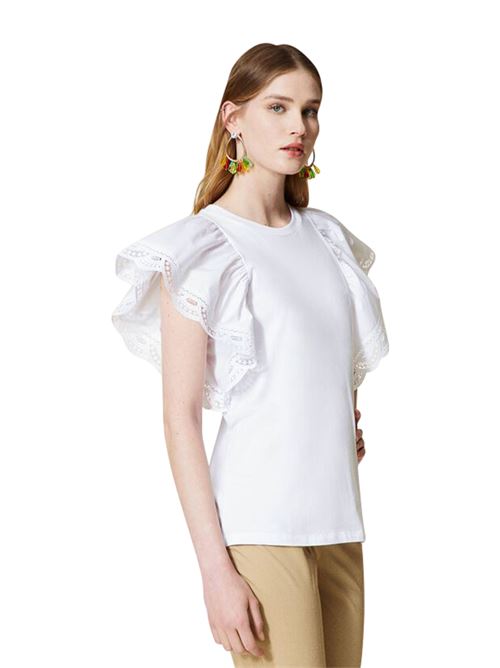 T-shirt maniche corte in pizzo bianca TWINSET | 221TT214100001